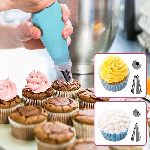 LURNODY Kit Poches à Douille, Poche a Douille Patisserie, 18 Douille Patisserie et 3 Poche a Douille Reutilisable, Poches à Pâtisserie Jetables, Décoration Gâteau,Cupcake,Biscuit,Desser - Nail Gallerys