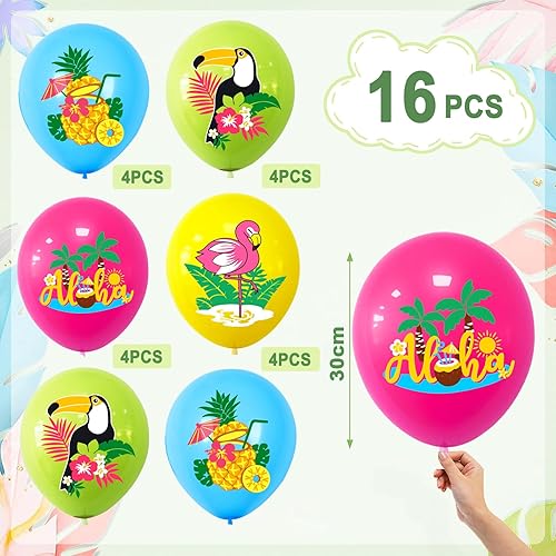 ParPix Lot de 16 ballons décoratifs hawaïens, multicolores, pour fête hawaïenne, flamant rose, décoration de fête sur la plage, pour fête d'été, pour jardin, piscine, été - Nail Gallerys