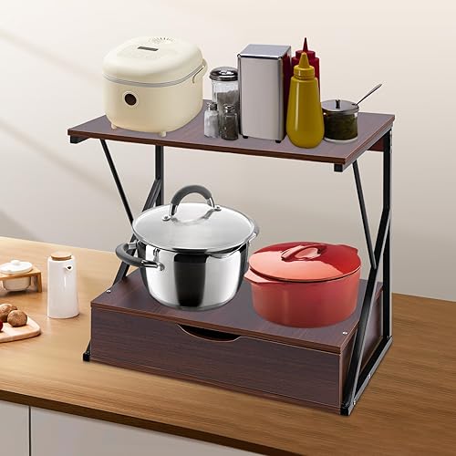WINPANG Étagère de cuisine à 2 niveaux avec tiroir, 54 cm, étagère de cuisine pour four à micro-ondes, pour la maison, le bureau, la cuisine, le salon et la salle à manger - Nail Gallerys