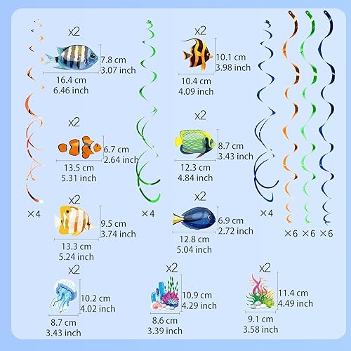 Lot de 30 serpentins suspendus en forme de poisson tropical - Vie marine - Guirlande en spirale - Décoration de fête sous-marine - Décoration d'anniversaire - Fête à thème océan - Décoration de - Nail Gallerys