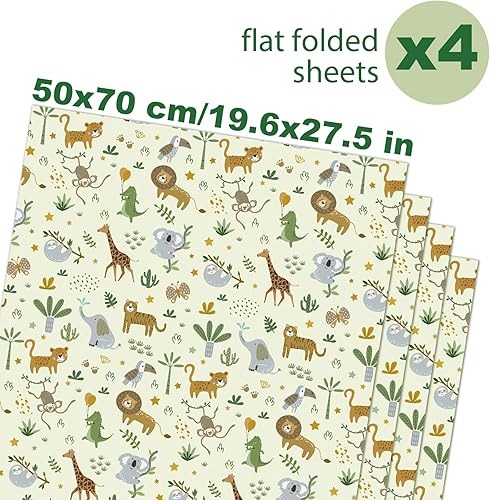 BETESSIN 4 Feuilles Papiers d'Emballage Cadeaux Motif Animaux de Forêt 50x70cm pour Baptême Anniversaire Baby Shower - Nail Gallerys