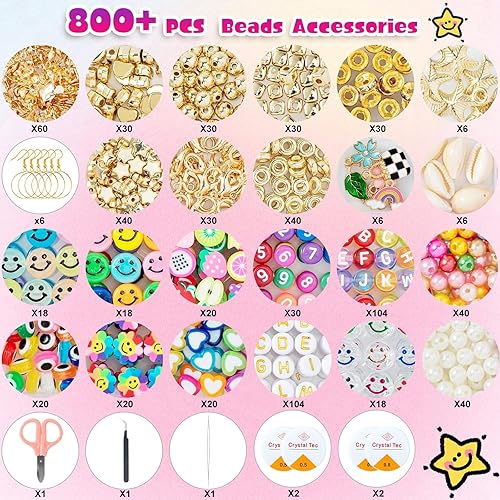 Mactoou 12000+ Pièces Perles pour Bracelet, 24 Couleurs 6 mm Perles Plates, 3mm Perles de Rocaille avec Lettres beads pour Bijoux Adulte Fille Enfant - Nail Gallerys