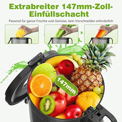 Extracteur de Jus – Presse-agrumes à Froid avec Goulotte de 147 mm & Moteur 400W | Haute Extraction & Conservation des Nutriments | Capacité 1,8L + 2 Récipients | Pour Fruits & Légumes Entiers - Nail Gallerys