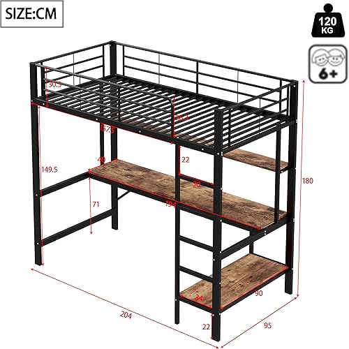 Zepneiy Lit Mezzanine 1 Place avec LED et USB, lit Mezzanine avec Bureau et Plusieurs étagères,Lit Superposé Enfant 90x200 avec échelle et Balustrade, Blanc (sans Matelas) - Nail Gallerys