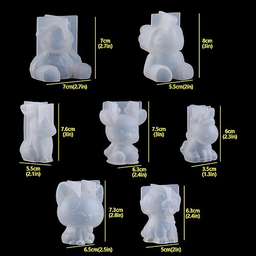 EPODA 7 PCS Moule en Resine Epoxy Animaux, Moules 3D Animaux en Silicone Resine pour DIY Moule Licorne, éléphant, ours, chien, lapin, Moule en résine époxy pour bureau, décoration d'intérieur - Nail Gallerys