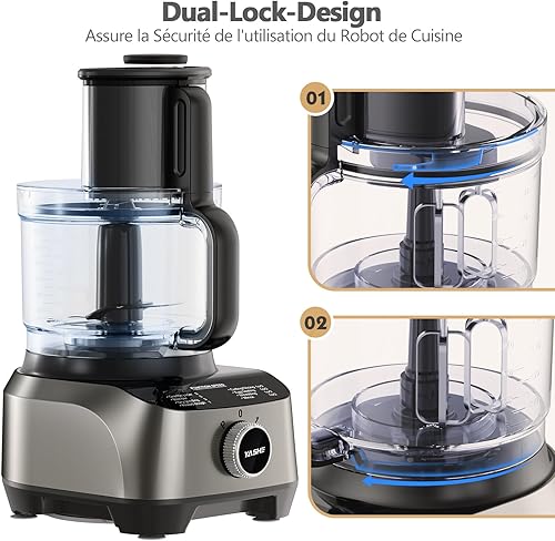 YASHE 11 en 1 Robot Cuisine Multifonction, 1300W Robot de Cuisine, Inclus 2,5L Bol et 1,5L Blender, Hachoir, Crochet Pétrisseur, Mixeur, Presse-agrumes et Moulin à Café, 3 Vitesses Réglables, 1300W - Nail Gallerys