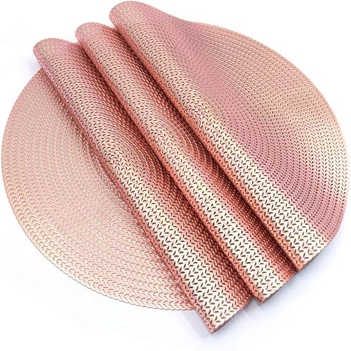 Shiwaki Lot de 4 Sets de Table Ronds, diamètre de 15 Pouces, antidérapants, lavables, Tapis de Table en PVC, indéchirable, résistant à la Chaleur, napperons Anti-salissures - Rose doré - Nail Gallerys