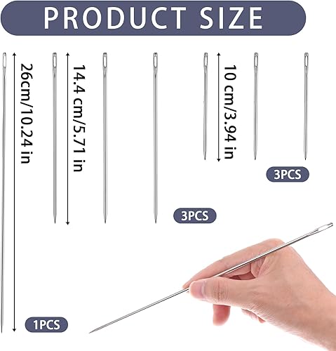 Gjinxi Lot de 7 Aiguilles à Coudre Extra Longues avec Grand Chas pour Réparation du Cuir et de la Toile Aiguilles à Coudre Professionnelles pour Tissus d'Ameublement et Projets de Bricolage - Nail Gallerys