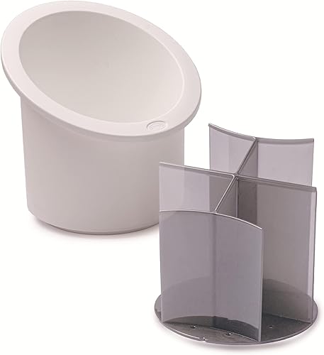 Snips, Égouttoir à Couverts avec séparateurs, Pot Ustensiles Cuisine, Organisateur d'évier de Cuisine Blanc et Gris, 17 x 16 x 16,5 cm, Made in Italy - Nail Gallerys