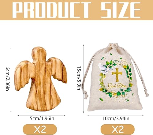 ZYEKIU Ensemble 4 Pièces Ange Gardien Guardian Angel Porte Bonheur en Bois D'olivier Ange Gardien en Bois D'olivier Contient 2 Sac Cadeau pour la Famille, Chrétiens, Amis, Patient, Cadeau Chrétien - Nail Gallerys