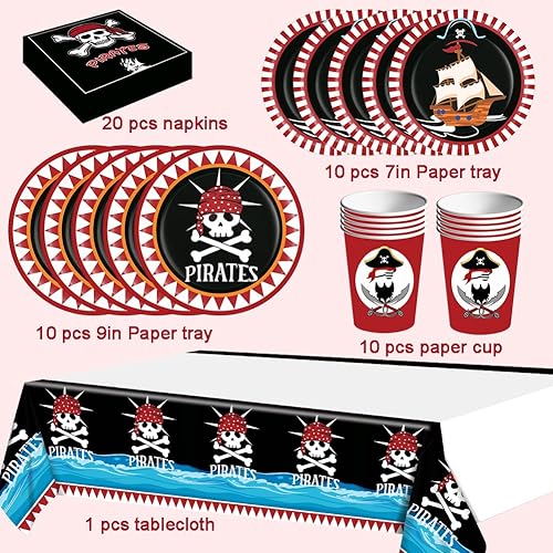 51 Pcs Vaisselle Thème Pirate, Ensemble de Vaisselle Pirate pour 10 Personnes, Assiettes de Fête Pirate, Vaisselle en Papier, Pirate Anniversaire, Vaisselle Pirate Fête D'anniversaire Fournitures - Nail Gallerys