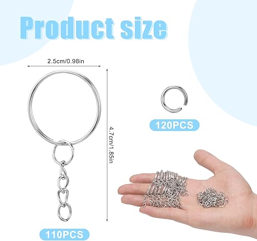 Lot de 110 anneaux porte-clés avec chaîne de 25 mm pour bricolage porte-clés, fabrication d'artisanat et pendentifs de poupée - Nail Gallerys