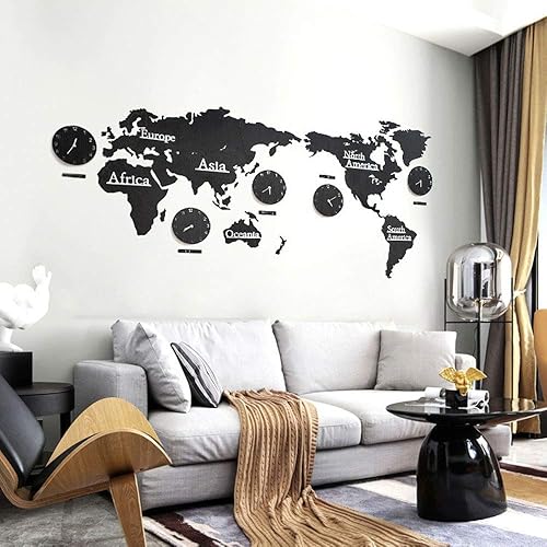 Horloge Murale Moderne, Carte du Monde 3D créative, Horloge Murale silencieuse en Bois et Acrylique, décoration d'intérieur à Faire soi-même, alimentée par Piles, Noir et Marron - Nail Gallerys