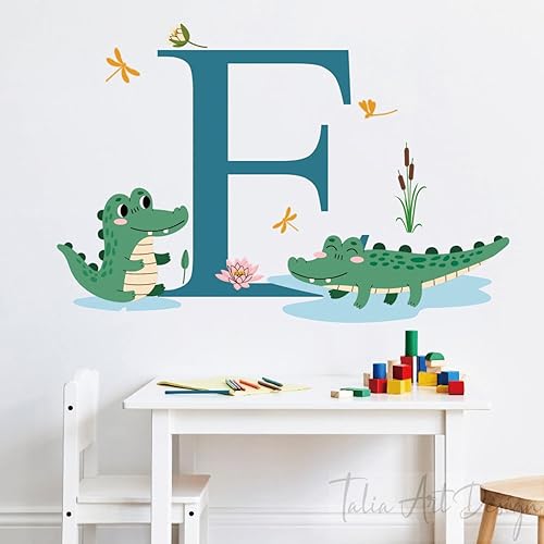 Autocollant mural personnalisé en forme de crocodile avec initiale alligator pour chambre de garçon et chambre d'enfant. - Nail Gallerys