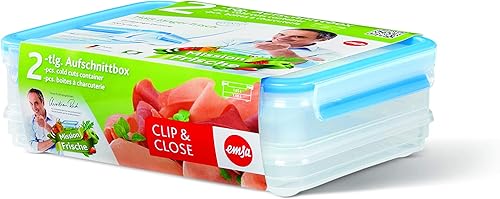 Emsa 508556, 3 Boîtes alimentaires empilables par clip, 3 x 1,0L, 100% hermétique, Transparent/bleu, Clip & Close - Nail Gallerys