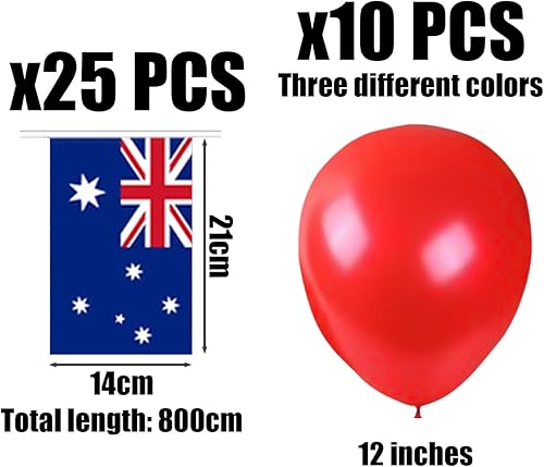 1 guirlande de 25 fanions avec drapeau australien, 10 ballons carrés, drapeaux australiens pour tirer, fêtes de rue et célébrations. - Nail Gallerys