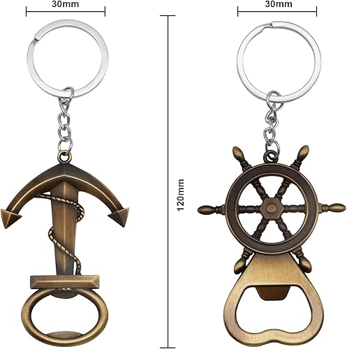 IOPJLK Décapsuleur Porte Clés 2 Pièces, Ouvre Bouteille de Bière, Décapsuleur Vintage Ancre et Gouvernail, Porte Clés en Alliage de Zinc pour Bar, Amateurs de Bière, Fête, Cadeau de la Fête des Pères - Nail Gallerys