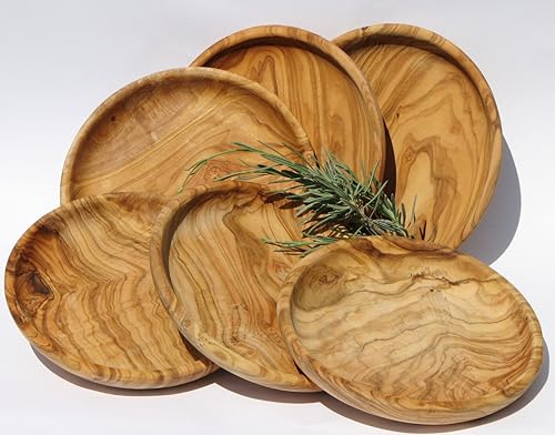 Assiette en bois d'olivier LAMAMMA - Assiette en bois Assiette en bois Assiette Vesper Assiette à salade Bol Assiette à pain Assiette petit-déjeuner en bois d'olivier, grain fin Ø env. 19cm - Nail Gallerys
