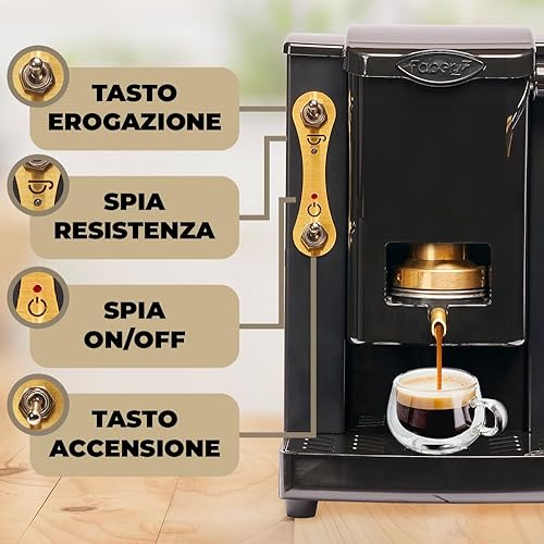 FABER COFFEE MACHINES | Petit modèle de fente en laiton Edition | Machine à café à dosettes ese 44mm | Noir plastique noir | Pressacialda en laiton - Nail Gallerys