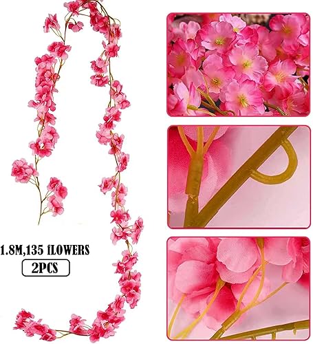Fonyiunce 2 pièces Fleurs de Cerisier Artificielles, Guirlande Fleurs Artificielles Deco, Fausse Fleur de Cerisier en Soie à Suspendre pour Décoration de Maison Mariage Fête Jardin - Nail Gallerys