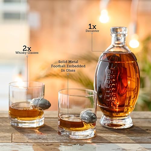 40YARDS Lot de 2 verres à whisky de football américain avec ballon de football en métal (300 ml) + décanteur en forme de football américain (750 ml) - Nail Gallerys
