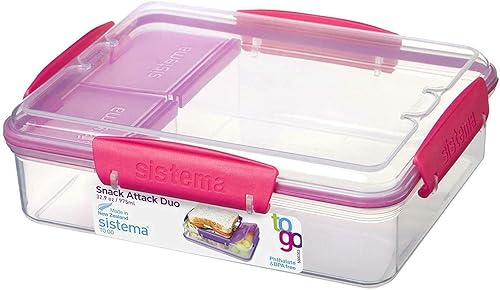 Sistema Snack Attack Duo to Go - Boîte à Sandwich avec 3 Compartiments - 975 ML - Design empilable - sans BPA - Bleu Sarcelle - Nail Gallerys