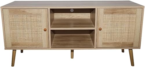 CONCEPT USINE | Vaisselier Style Scandinave | Design CANGE Finition Bois | 2 Grandes Portes Effet Cannage | 3 Etagères Pratiques | Rangement Spacieux | Meuble Salle à Manger ou Cuisine - Nail Gallerys