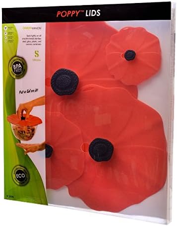 Viancin - Lot DE 4 COUVERCLES HERMETIQUE en Silicone Decor Coquelicots Poppy 10-15 - 23-28 CM- Charles Via - Nail Gallerys