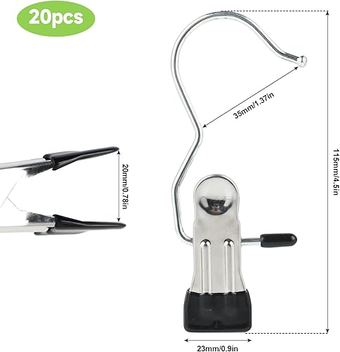 20 Pièces Crochet à Linge Portable Métal - Clips de Cintre à Linge en Acier Inoxydable-Cintre Pince Crochets - Pince de Rangement pour Armoire pivotante à 360 ° pour Pantalons, Serviettes, etc - Nail Gallerys