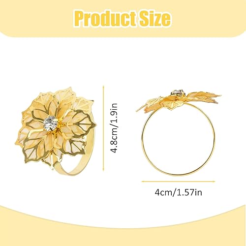 DIYJEP Lot de 12 Ronds de Serviette de Table, Ronds de Serviette en Métal en Forme de Fleur Creuse avec Strass, Porte-Serviette pour Banquet de Mariage, Dîner de Noël, Décoration de Table (Doré) - Nail Gallerys
