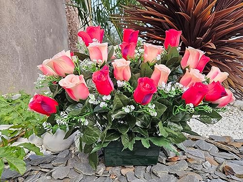 Composition de Fleurs Artificielles Lesté Ciment Pour Une Parfaite Tenue à L' extérieur. Réalisé Par nos Soins, Fleurs de Qualité. - Nail Gallerys