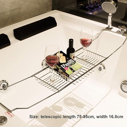 Plateau De Baignoire INOX, Extensible Antidérapant Baignoire Support De Rangement pour Baignoire Organisateur Multifonctionnel, Résiste À l'eau Et Rouille - Nail Gallerys
