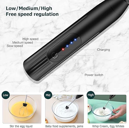 Mousseur à lait électrique USB Rechargeable, 3 Vitesses Petit Mixeur avec 2 têtes Mini Fouet Matcha, Café et Lait, Portable Batteur Electrique Cuisine, Acier Inoxydable Milk Frother Mélangeur Biberon - Nail Gallerys