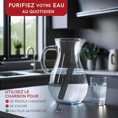 Le Charbon Actif Français - 1 an d’eau filtrée - bâton filtre à eau Charbon végétal français X3-1 charbon=1L d’eau - Naturel pour carafe, bouteille - Filtre l'eau du robinet - Alternative Binchotan - Nail Gallerys