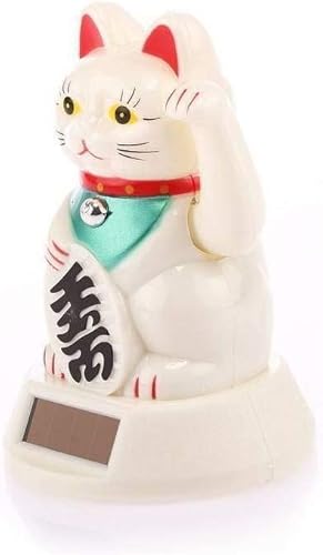 lachineuse - Maneki Neko Solaire avec Bras Qui Bouge - Statue Chat Japonais Porte-Bonheur - Statuette 12,5 cm avec Bras Mobile - Objet Kawaii Déco - Idée Cadeau Japon Asie - Chance, Bonheur, Fortune - Nail Gallerys