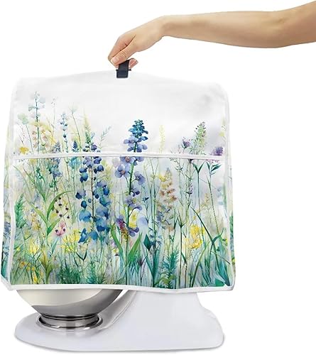 HUISEFOR Housse de protection anti-poussière pour robot culinaire de 4,5 à 5 litres - Motif floral bleu - Avec poches pour ustensiles de cuisine et recettes - Nail Gallerys