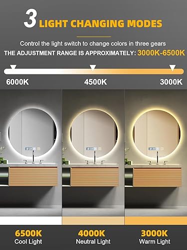 Miroir Salle de Bain avec Eclairage 80 x 60 cm,Miroir Salle de Bain Mural,Miroirs LED Sall𝐞 d𝐞 Ba𝐢n avec Anti-Buée,Interrupteur Tactile,Affichage Heure,3 Couleurs Lumière,Dimmable,Mémoire - Nail Gallerys