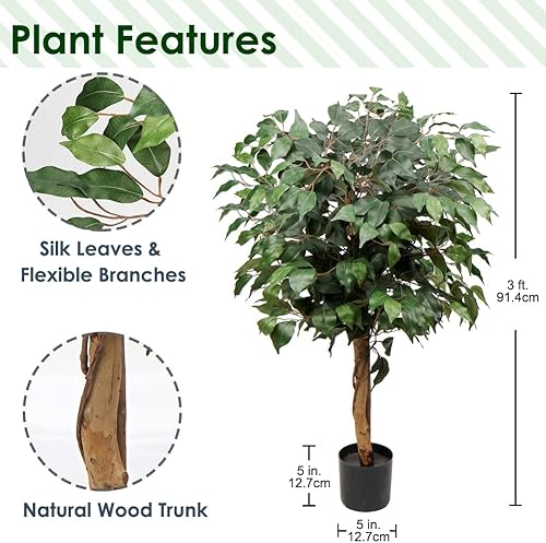 Briful Ficus artificiel de 91 cm de haut, arbre artificiel décoratif pour salon, décoration d'intérieur et de bureau - Nail Gallerys