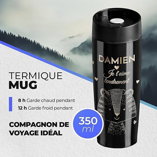 Maverton Thermo Mug Noir pour lui - Thermos Café-Thé - Mug isotherme de 35 cl - Fermeture à Pression - En acier inoxydable - Cadeau d’anniversaire pour chaque homme - Prince - Nail Gallerys