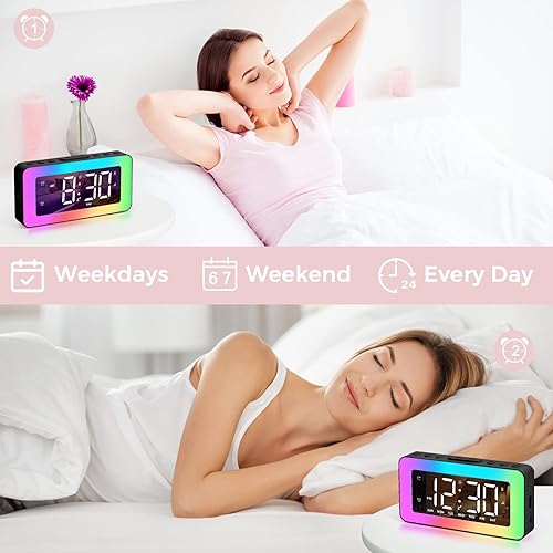 Sukeen Réveil numérique pour enfants et adultes - Avec lumière - Horloge numérique avec double alarme - 8 sons de sommeil / veilleuses - Minuterie de sommeil - Chargeur USB - Horloge miroir numérique - Nail Gallerys