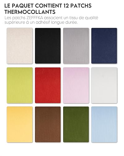 ZEFFFKA 12 Pack Patch Thermocollant en Lin Kit de Réparation Textile pour Vêtements Chemises Pantalons Robes Aspect Naturel Adhésif Puissant 12 Couleurs 30 Pourcent Lin 70 Pourcent Coton 13 x 18 cm - Nail Gallerys