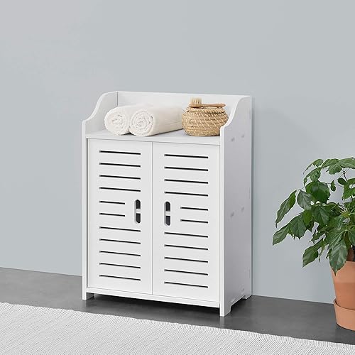 [en.casa] Meuble de Salle de Bain Design avec Étagères Meuble de Rangement à 2 Portes Bois Composite 62 x 45 x 25 cm Blanc - Nail Gallerys
