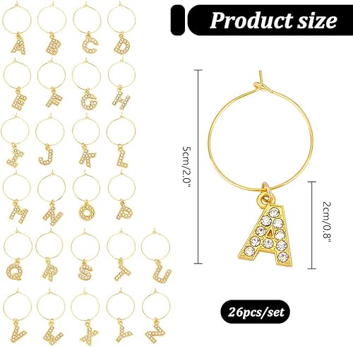 PH PandaHall 26pcs breloques en Verre à Vin avec Lettres Dorées Scintillantes pour Verres, Breloques en Diamant pour Verre à Vin, Marqueurs, Breloques en Verre pour Cocktail, Champagne - Nail Gallerys