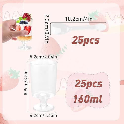 Xmart 25 Pièces 4oz/120 ml Verrine Avec 25 Morceaux de Cuillères Verrines Plastique Rond Transparent Réutilisable Verrine Plastique Aperitif Pour Les Desserts Glaces Gâteaux - Nail Gallerys