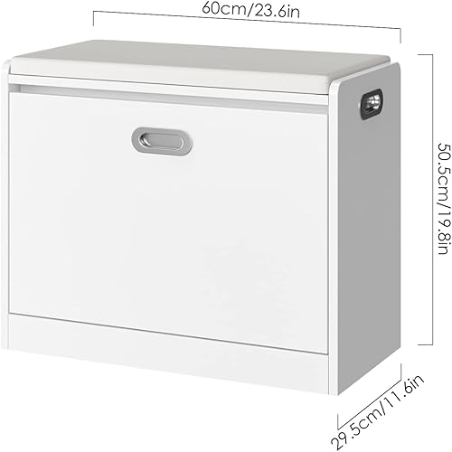 FirFurd Banc à Chaussures avec Rangement Coussin d'Sssise Meuble Chaussure pour Entrées avec Tiroir à Bascule Blanc 60 x 29,5X 50,5 cm - Nail Gallerys