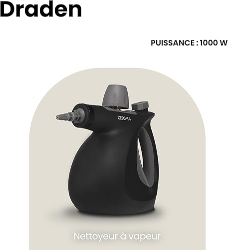 ZEEGMA DRADEN Nettoyeur Vapeur 1000W, Réservoir 350 ml, 9 Embouts Multifonctions, Élimine 99,97% Bactéries et Allergènes, Désinfection Sans Chimie, Sécurité Enfant, Chauffe Rapide, Éco-Énergétique - Nail Gallerys