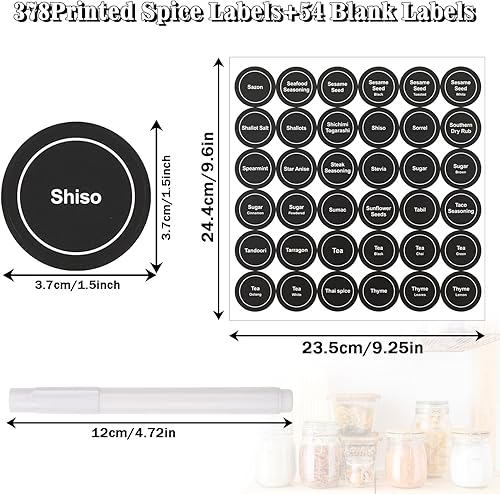 Lot De 433 étiquettes Autocollantes Pour épices, 378 étiquettes Garde-Manger PréImprimées Et 54 étiquettes Rondes Vierges Pour Pots à épices, Pour Pots Cuisine Bocaux Avec 1 Stylo Pour Tableau Blanc - Nail Gallerys