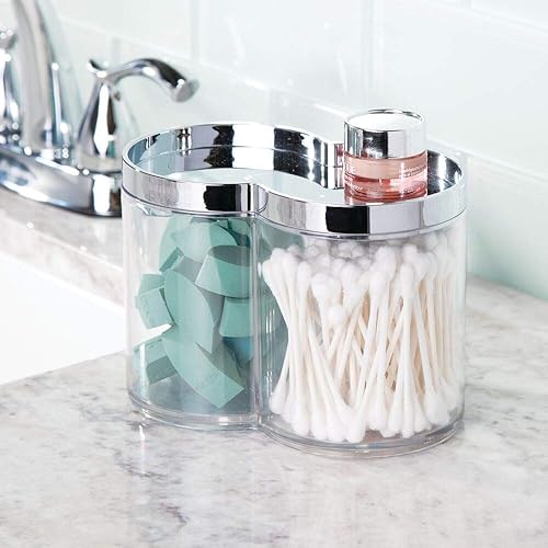 mDesign boite de rangement plastique – utilisable comme boite à coton et distributeur coton tige – empilable et avec couvercle pratique – transparent et argenté - Nail Gallerys