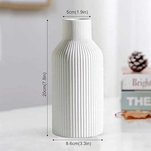 Vase en céramique, blanc, 20 cm, pour herbe de la pampa, style bohème, rond, design moderne, simple, style nordique, fleurs fraîches, fleurs séchées, table à manger, bureau - Nail Gallerys