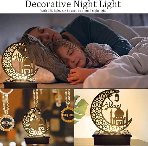 Décorations Ramadan 2024, Lampe Ramadan, Eid Mubarak Decoration, 3D en bois Décorations Aïd Mubarak Lumières Maison Fête Chambre pour Musulmans, Décor table Islamique Aïd al-Fitr（Lanterne de palais） - Nail Gallerys